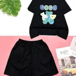Đồ bộ quần đùi áo tay ngắn in chữ gogo và hình gấu