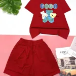 Đồ bộ quần đùi áo tay ngắn in chữ gogo và hình gấu