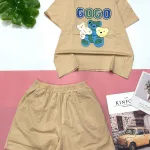 Đồ bộ quần đùi áo tay ngắn in chữ gogo và hình gấu