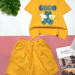 Đồ bộ quần đùi áo tay ngắn in chữ gogo và hình gấu