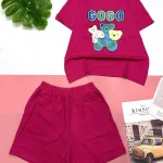 Đồ bộ quần đùi áo tay ngắn in chữ gogo và hình gấu