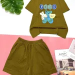 Đồ bộ quần đùi áo tay ngắn in chữ gogo và hình gấu
