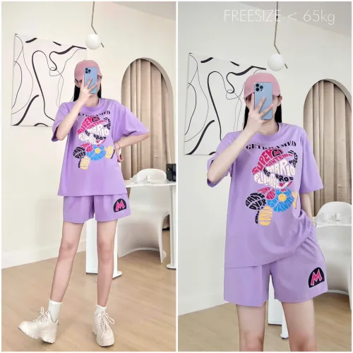 đồ bộ quần đùi áo tay ngắn in chú hề chữ
