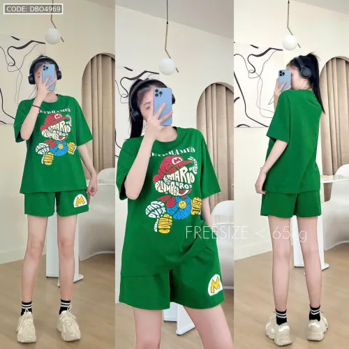 đồ bộ quần đùi áo tay ngắn in chú hề chữ