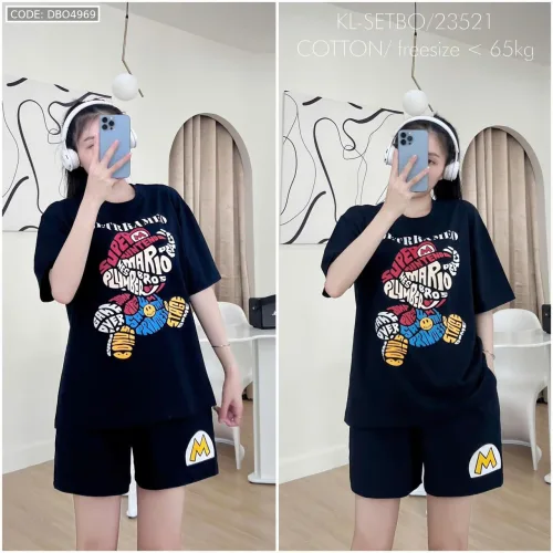 đồ bộ quần đùi áo tay ngắn in chú hề chữ