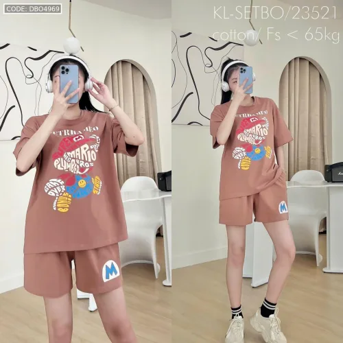 đồ bộ quần đùi áo tay ngắn in chú hề chữ