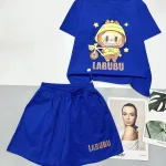 đồ bộ quần đùi áo tay ngắn in chữ LABUBU