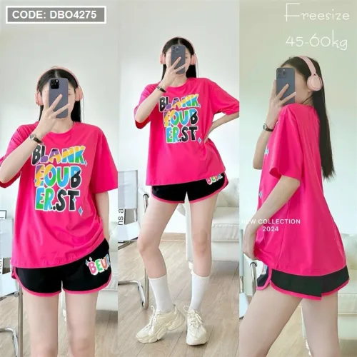 Đồ bộ quần đùi áo tay ngắn in chữ màu