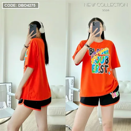 Đồ bộ quần đùi áo tay ngắn in chữ màu
