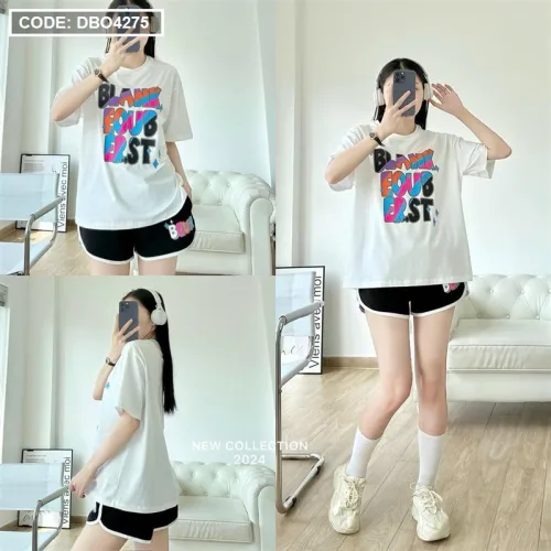 Đồ bộ quần đùi áo tay ngắn in chữ màu