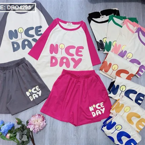Đồ bộ quần đùi áo tay ngắn in chữ NICE DAY