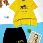 Đồ bộ quần đùi áo tay ngắn in chữ paris form rộng