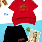 Đồ bộ quần đùi áo tay ngắn in chữ paris form rộng