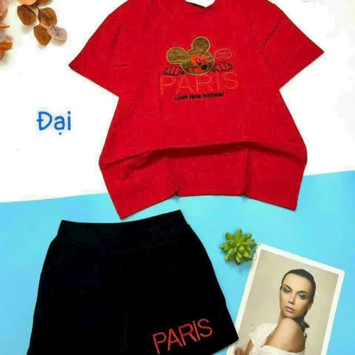 Đồ bộ quần đùi áo tay ngắn in chữ paris form rộng