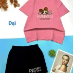 Đồ bộ quần đùi áo tay ngắn in chữ paris form rộng