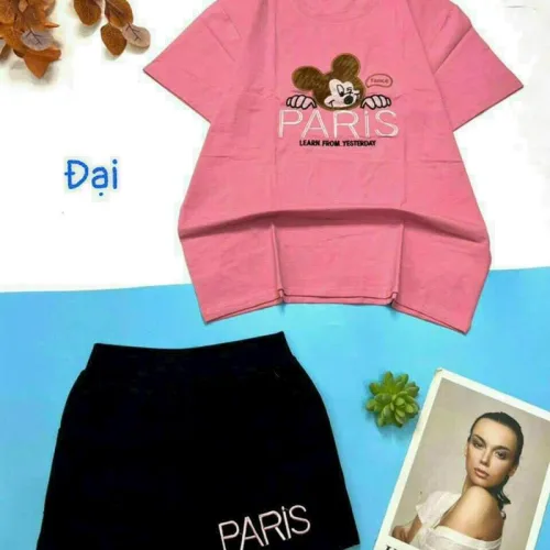 Đồ bộ quần đùi áo tay ngắn in chữ paris form rộng