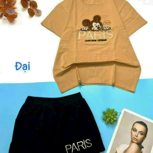 Đồ bộ quần đùi áo tay ngắn in chữ paris form rộng