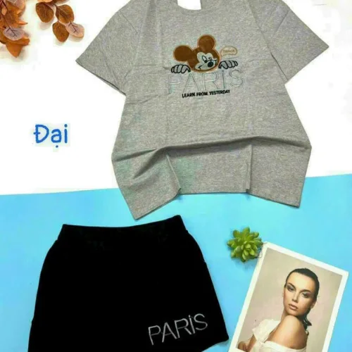 Đồ bộ quần đùi áo tay ngắn in chữ paris form rộng