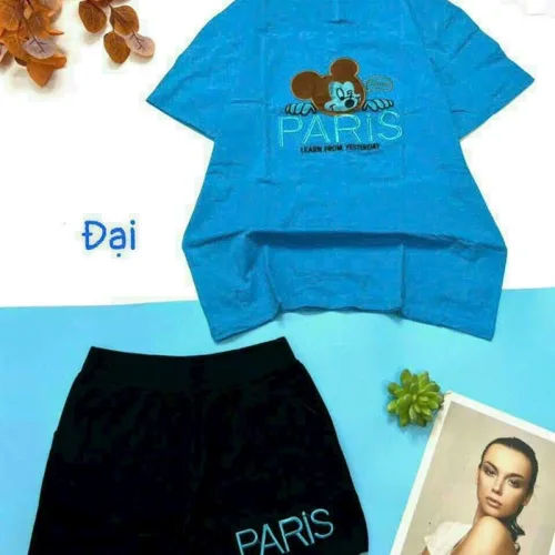 Đồ bộ quần đùi áo tay ngắn in chữ paris form rộng