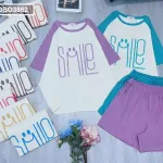 Đồ bộ quần đùi áo tay ngắn in chữ smile