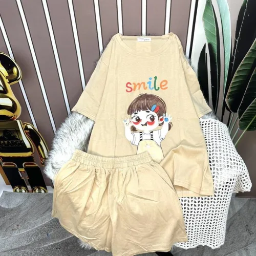 Đồ bộ quần đùi áo tay ngắn in chữ smile