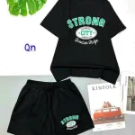 Đồ bộ quần đùi áo tay ngắn in chữ strong