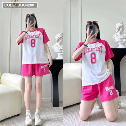 Đồ bộ quần đùi áo tay ngắn in chữ và in số 8