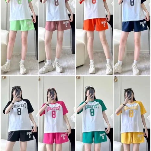 Đồ bộ quần đùi áo tay ngắn in chữ và in số 8