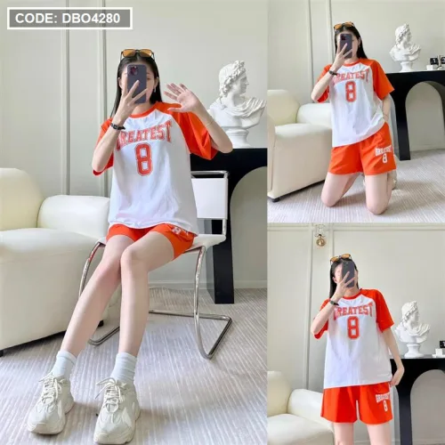 Đồ bộ quần đùi áo tay ngắn in chữ và in số 8