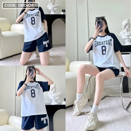Đồ bộ quần đùi áo tay ngắn in chữ và in số 8