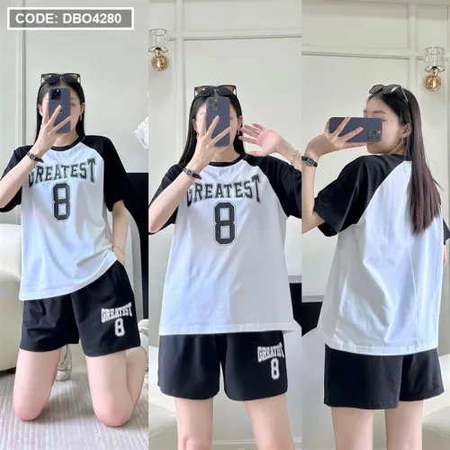 Đồ bộ quần đùi áo tay ngắn in chữ và in số 8