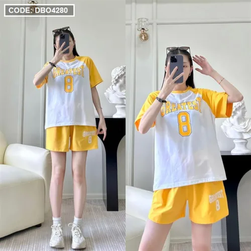 Đồ bộ quần đùi áo tay ngắn in chữ và in số 8