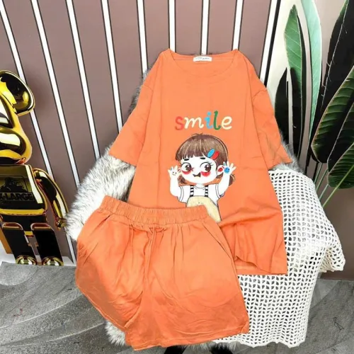 Đồ bộ quần đùi áo tay ngắn in hình bé gái