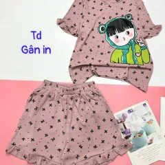 đồ bộ quần đùi áo tay ngắn in hình bé gái