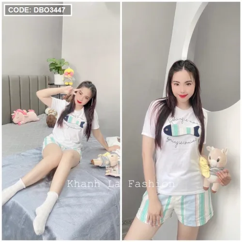 Đồ bộ quần đùi áo tay ngắn in hình cá