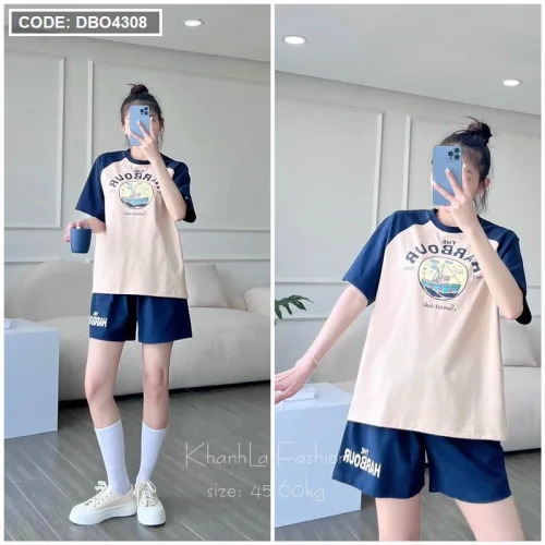 Đồ bộ quần đùi áo tay ngắn in hình chiếc thuyền