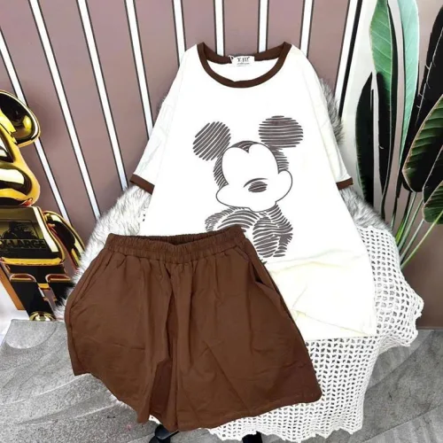 Đồ bộ quần đùi áo tay ngắn in hình chuột mickey