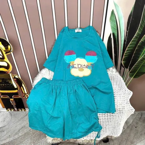 Đồ bộ quần đùi áo tay ngắn in hình đầu chuột mickey