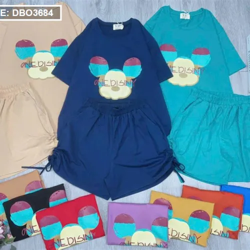 Đồ bộ quần đùi áo tay ngắn in hình đầu chuột mickey