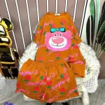 Đồ bộ quần đùi áo tay ngắn in hình đầu gấu hồng