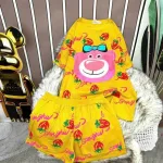 Đồ bộ quần đùi áo tay ngắn in hình đầu gấu hồng