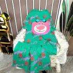 Đồ bộ quần đùi áo tay ngắn in hình đầu gấu hồng