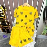 Đồ bộ quần đùi áo tay ngắn in hình đầu mèo