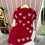 Đồ bộ quần đùi áo tay ngắn in hình đầu mèo