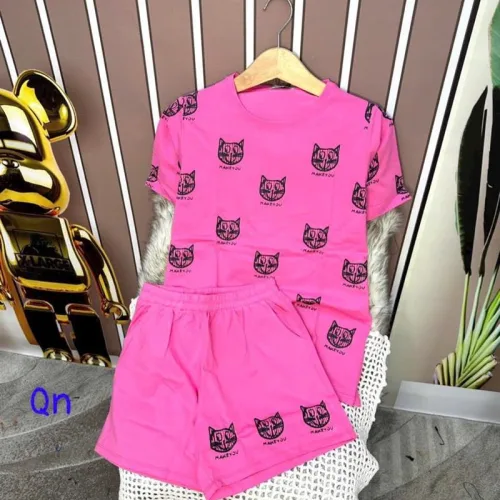 Đồ bộ quần đùi áo tay ngắn in hình đầu mèo
