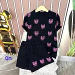 Đồ bộ quần đùi áo tay ngắn in hình đầu mèo