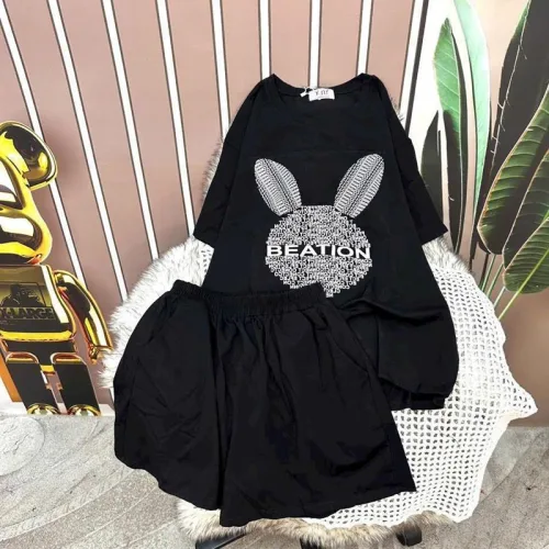 Đồ bộ quần đùi áo tay ngắn in hình đầu thỏ