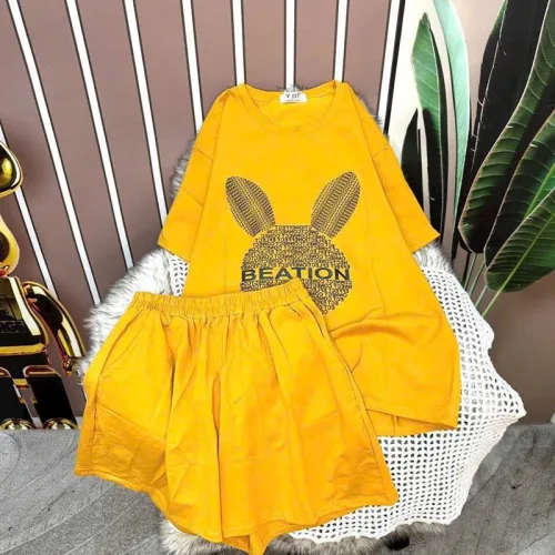 Đồ bộ quần đùi áo tay ngắn in hình đầu thỏ