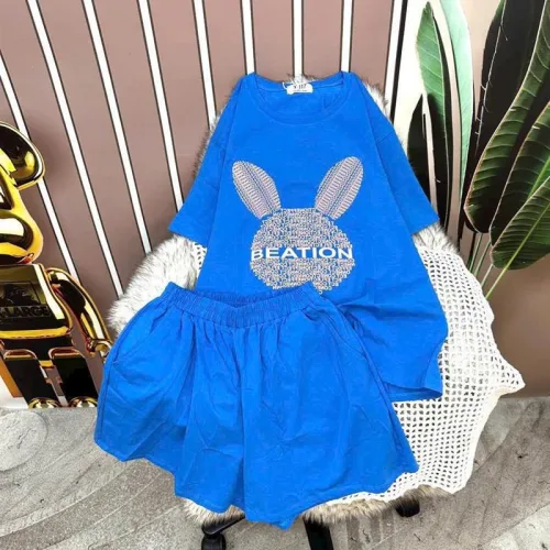 Đồ bộ quần đùi áo tay ngắn in hình đầu thỏ