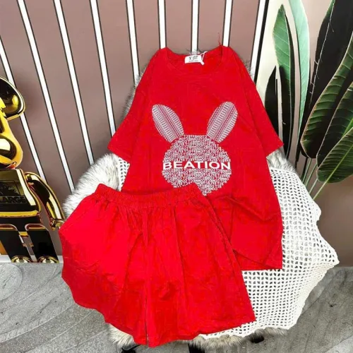 Đồ bộ quần đùi áo tay ngắn in hình đầu thỏ